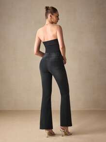 SHEIN Essnce 女士牛仔裤 - Selenza 星座系列，优雅系列，金牛座刺绣图案，优雅通勤休闲装，星空图案，治愈系，意志坚强，热情，友善，有责任感 - 藍色 - 查看 2