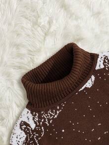 SHEIN Cottnline Men Graphic Pattern High Neck Regular Sweater - Brown - View 4