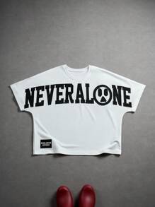 Manfinity EMRG Áo thun họa tiết hình cánh dơi rộng rãi phong cách đường phố - trắng - Xem 7