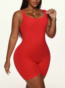 SHEIN Sport Studio Damen Große Größen nahtloser roter Rückenausschnitt Jumpsuit