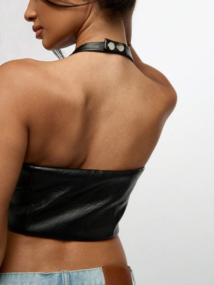 SUMWON WOMEN Halter Neck Corset Top With Zippered Front