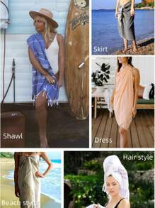 Zazumi Turkish Beach Towel With Celtic Thread 90*180cm, Sandproof, Soft,Water Absorbent, Quick Dry For Water Sports. Summer Travel,Vacation Holiday Bathroom Decor Beach Essentials - Brown - View 8