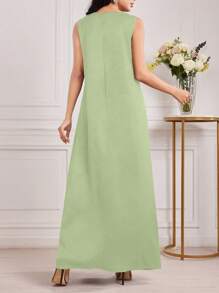 Al Najma 女式简约纯色圆领宽松长款连衣裙，夏季