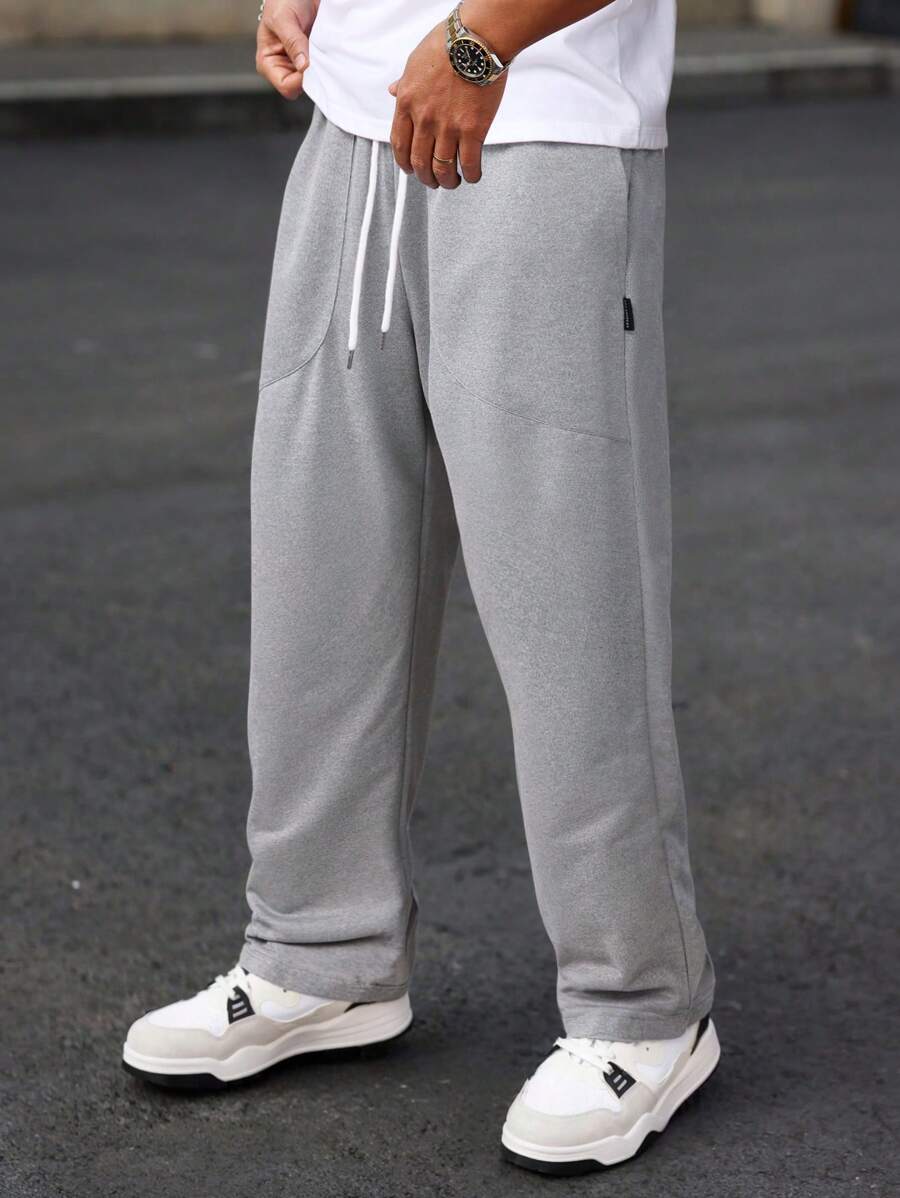 Manfinity Hypemode 男士抽绳腰侧口袋直筒宽松休闲运动裤 - 灰色 - 查看 1