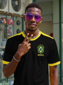 Manfinity Dauomo Brazil 7 Letter & Number Print Short Sleeve Casual T-Shirt For Men - Black - View 2