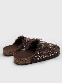 Solecia Women Round Toe Brocade Fringed Double-Buckle Flat Comfortable Casual, Party, Commuting Fashion Versatile Shoes For Christmas