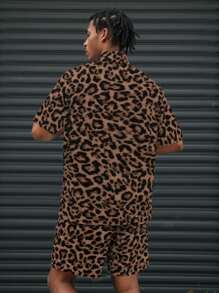 Manfinity Homme Men's Leopard Print Single Breasted Short Sleeve Shirt And Shorts Casual 2-Piece Set - Multicolor - View 5