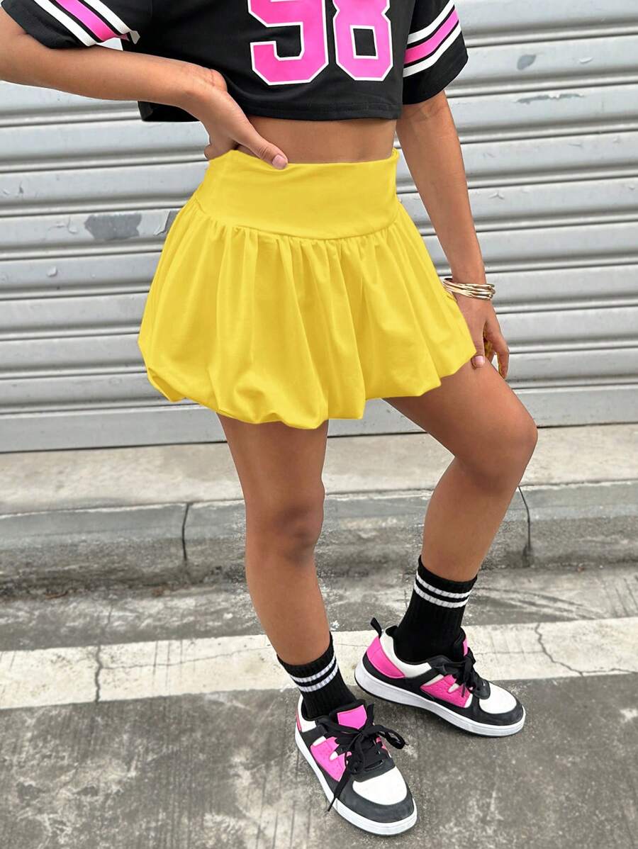 Coolane Kids Tween Girls Fall/Winter Basic Knit Stretchy Comfortable Yellow Bubble Skirts,Back To School,Y2K,Streetwear