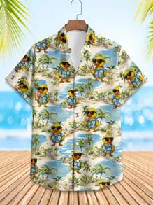 Manfinity Swimmode Men's Resort Style Palm Tree & Duck Cartoon Print Single-Breasted Short Sleeve Shirt Duck Hawaiian Shirt Funny Hawaiian Shirt Luau Shirt Beach Shirt Men Hawaiian Shirt - Multicolor - View 1