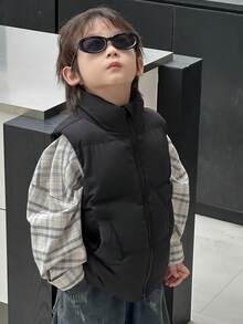 DAZY Young Boys Casual Solid Color Street Style Padded Vest Winter - Black - View 6