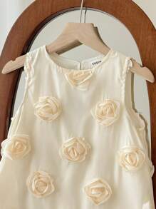 SHEIN Little Byeori Young Girl Loose Casual Bowknot Decor 3D Floral Fabric Dress - White - View 5