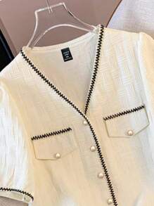 SHEIN LUNE Elegant Summer Vacation Shirts For Ladies - Apricot - View 5