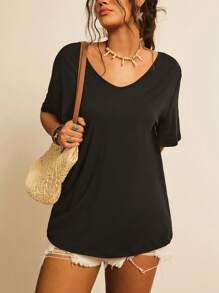 SHEIN VCAY 大碼露背交叉後扭結T恤