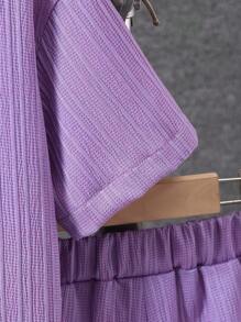 SHEIN Tween Boys' Solid Color Short Sleeve Shirt And Shorts 2 Pieces Set, Casual, School, Campus, College - Purple - View 4