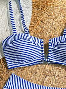 KARISMINA Conjunto de bikini a rayas, sexy y de verano para mujer - azul real - Ver 5