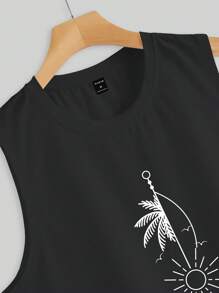 Manfinity EMRG 男士棕榈树印花圆领休闲背心，夏季