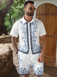 Manfinity Homme Set de 2 piezas camisa de manga corta y shorts sueltos para hombre de talla grande - Multicolor - Ver 3