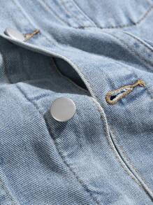 Manfinity EZcore 男式磨损实用口袋单排扣休闲牛仔背心 - 淺色水洗藍 - 查看 3