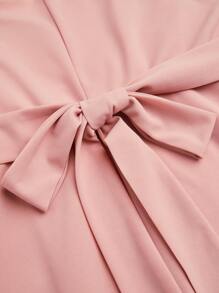 Elenzga 大码女式休闲优雅度假风格甜心领交叉蝴蝶结荷叶边无袖迷你连衣裙 - 粉色 - 查看 6