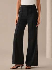 Lilora 纯色褶皱优雅时尚口袋喇叭裤都市风格女士休闲通勤裤都市休闲浪漫优雅外出