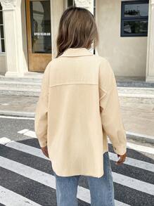 SHEIN Frenchy Abrigo con bolsillo con solapa y hombros caídos para otoño/invierno - Beis - Ver 2