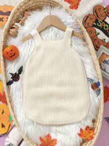 SHEIN Vintaside Kids 男婴万圣节南瓜刺绣吊带毛衣连体衣，婴儿装，新生儿连体衣，氛围装