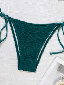 Swim Vcay Women's Minimalist Solid Color Nylon Fabric Micro Triangle Split Bikini Set, For Summer Beach Vacation - Teal Blue - View 5