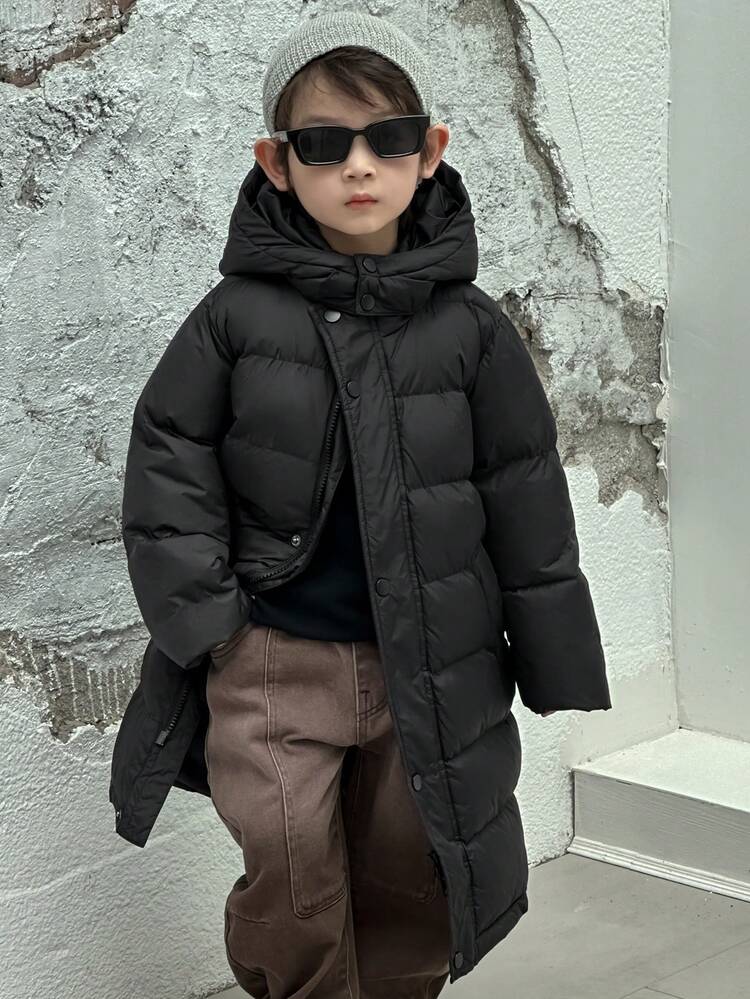 Little Boys' Hooded Mid-Length Casual Korean Style Loose Padded Coat