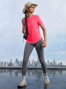 In My Nature Women's Fashionable Simple Solid Color Cut Hem Outdoor T-Shirt - Watermelon Pink - View 6