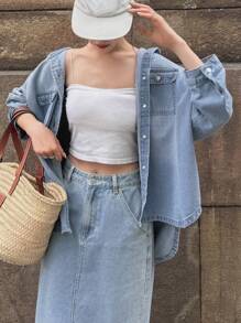 FRIFUL Women's Long Sleeve Single-Breasted Pocket Loose Casual Denim Shirt Jean Shirt Women Denim Tops Jean Tops Denim Shirt Women Jean Shirts For Women,Jeans Jacket,Fall Women Clothes