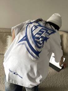 Strévra 女式宽松后背印花落肩T恤、图案T恤、返校服 - 白色 - 查看 8