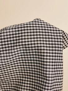 Freevana 2 件套加大码黑白格子系带背心 + 短裤套装，女士服装 2 件套，蝴蝶结上衣，露肩上衣，度假上衣，沙滩，可爱衬衫 - 黑與白 - 查看 7