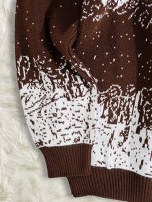 SHEIN Cottnline Men Graphic Pattern High Neck Regular Sweater - Brown - View 6