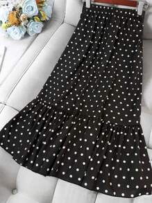 Franclia 女式优雅褶饰圆点荷叶边下摆半身裙 - 黑色 - 查看 2