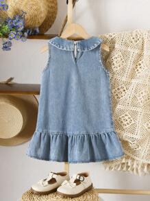 SHEIN Playful Pals 女童纯棉荷叶边牛仔连衣裙 - 淺色水洗藍 - 查看 2