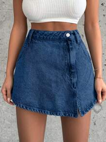 Falda pantalón rígida 100% algodón con detalles de aberturas