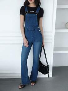 SHEIN EZwear Women's Denim Bib Overalls And Jumpsuit, Casual Stretchy Slim-Fit Flared Leg Bib Pants, Blue Summer Outfits For Women, Graduation Outfits For Women, Vacation Outfits Women, Country Concert Outfit, Concert Outfit Women, Cruise Outfits Women, Old Money Style Women, Going Out Outfits, Festival Outfits For Women, Vacation Outfits Women, Birthday Outfits For Women, Cute Summer Outfit