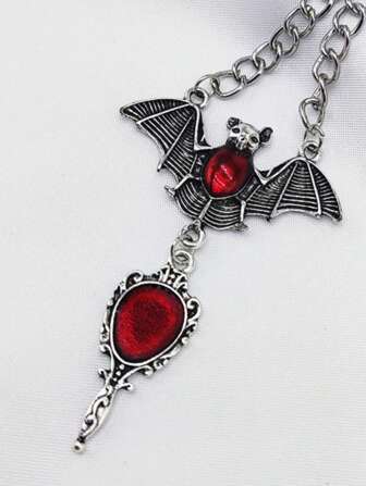 Goth Gothic Style Halloween Bat Shaped Mirror Pendant Necklace