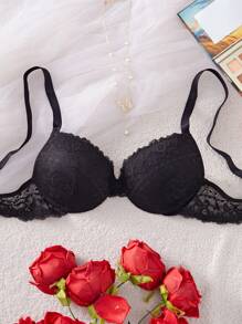 SHEIN 1 件女士蕾丝厚杯加厚聚拢钢圈文胸