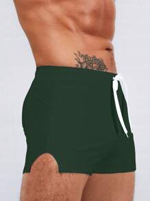 Manfinity KASUA Men's Solid Color Casual Swim Trunks Green Swim Trunks Men Bathing Suit Trunks - Army Green - View 3