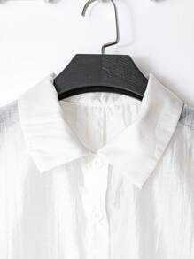 SHEIN LUNE Women's Lightweight Sun Protection Blouse With Back Slit Buttoned Design - White - View 7