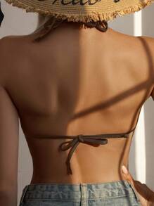 Swim Vcay Áo bikini hở lưng màu trơn gợi cảm đi biển mùa hè cho nữ - Cà phê nâu - Xem 2