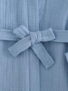 Cozy Pixies Baby Boy Cartoon Bear Pattern 3D Ear Hooded Long Sleeve Tie-Front Robe - Dusty Blue - View 5