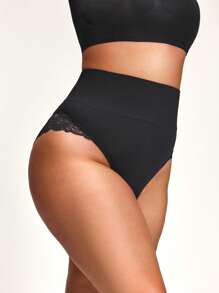 Plus Size Lace Trimmed Shapewear Bottoms - Black - View 2