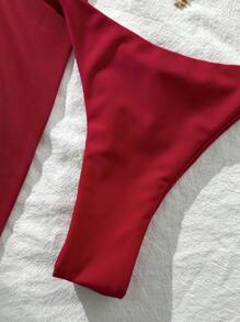 Swim Vcay Bộ 3 Bikini Nữ Mùa Hè Mới Màu Trơn Halter Kim Loại Trang Trí Đầm Đi Biển Đồ Bơi Gợi Cảm - Đỏ - Xem 6