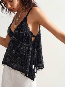 Bohemela 女士蕾丝性感吊带背心 - 黑色 - 查看 4