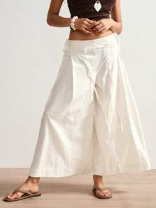 Bohemela Women's Casual, Loose Waist Drawstring Solid Color Wide Leg Pants, Suitable For Spring, Summer And Autumn - White - View 2