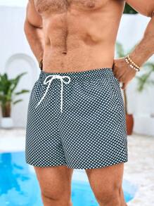 Manfinity Swimmode Men's Geometric Print Beach Shorts, Casual Holiday Style - Mint Green - View 5