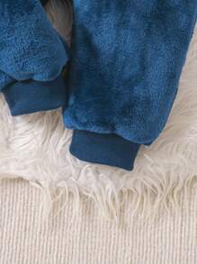 SHEIN Playful Pals 2pcs Baby Boy Fleece Monster Claw Color Blocked Long Sleeve Hooded Jumpsuit And Mittens Set, Blue & White Baby Boy Shark Clothes Baby Costume Boy Baby Animal Costume Funny Baby Costume Baby Boy Costume Fall Winter - Royal Blue - View 6