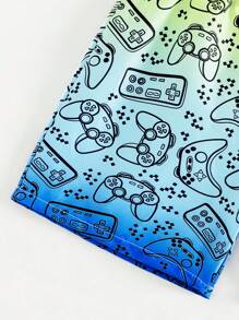 小男孩游戏控制器渐变印花抽绳沙滩短裤，家庭装妈妈和我（4 件单独出售） - 藍色 - 查看 5